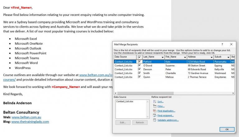 Create an email mail merge in Microsoft Word
