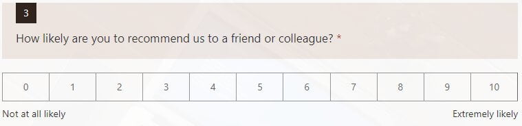 The Net Promoter Score Question type in Microsoft Forms