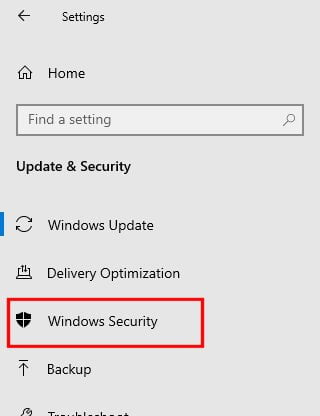 Click the Windows Security option