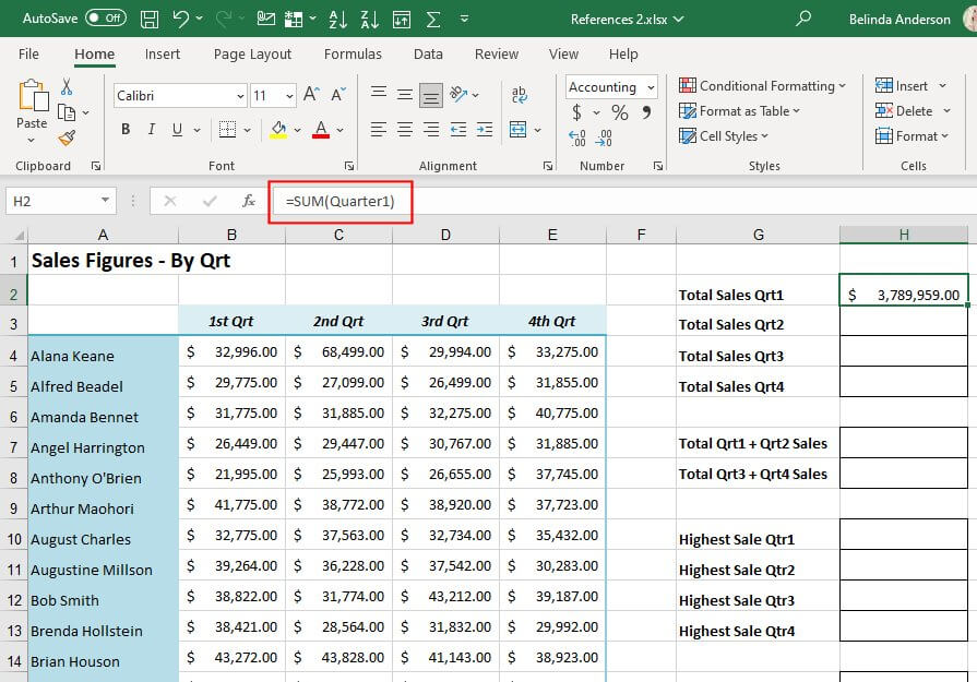 Using Named Ranges in Excel